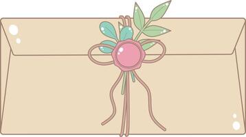 Brown Envelope Tied with Twine. Cute and Simple Style. vector