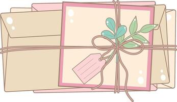 A Card and Three Envelopes Tied With Twine. Cute and Simple Style. vector