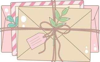Three Envelopes Tied With Twine. Cute and Simple Style. vector