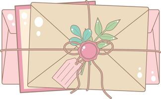 A Card and Two Envelopes Tied With Twine. Cute and Simple Style. vector
