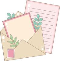 Open Envelope With Paper Letter and Card. Cute and Simple Style. vector