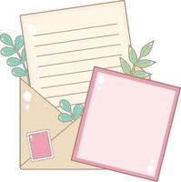 Open Envelope With Paper Letter and Pink Card. Cute and Simple Style. vector