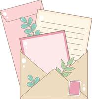 Open Envelope With Paper Letter, Card and Pink Envelope. Cute and Simple Style. vector