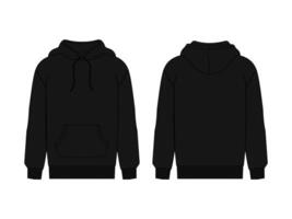 Black mens sweatshirt template with sample text front and back view. Hoodie for branding or advertising. vector
