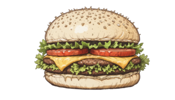 A hamburger with cheese and tomatoes on it png