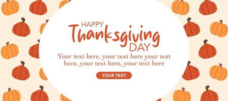Happy Thanksgiving Day banner with pumpkins pattern illustration on cream color horizontal background for advertising, greeting card, web, social media, poster and flyer vector