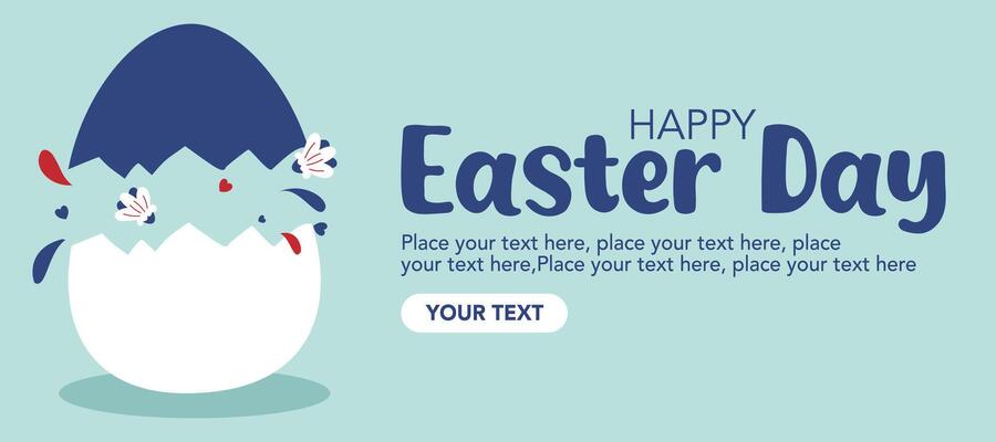 Happy Easter Day greeting card with egg illustration on blue background for banner and poster.
