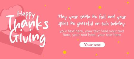 Happy Thanksgiving Day banner with typography illustration on pink horizontal background for advertising, greeting card, web, social media, poster and flyer vector