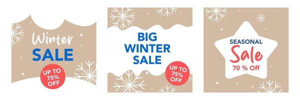 Set of Winter season illustration banner with creative element on brown background good for sale promotion, poster, greeting card, advertisement and flyer vector