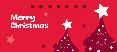 Merry Christmas and Happy New Year greeting card banner with christmas tree on red background for sale and poster promotion template vector