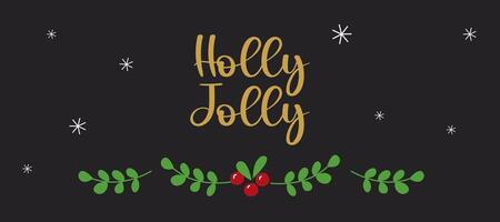 Merry Christmas and Happy New Year greeting card banner with berries and typography on dark background for sale and poster promotion template vector