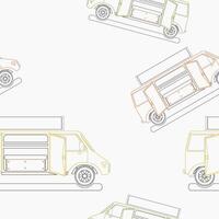 Editable Two Doors Mobile Food Truck Vectorized Illustration Seamless Pattern in Outline Style for Creating Background of Vehicle or Food and Drink Business Related Design vector