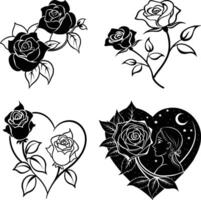 Romantic rose silhouette set vector