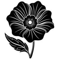 Poppy flower silhouette stencil vector