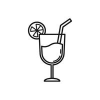 Cocktail with a slice of lemon outline illustration vector