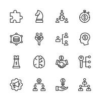 A set of icons that include a brain, a dollar sign, a hand, and a clock vector