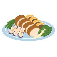 Crispy kare kare, pork belly are sauce with peanuts and vege vector