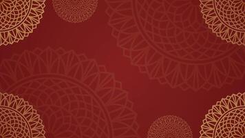 Exquisite Mandala Patterns with Simple Ornate Gold Detailing on a Deep Red Horizontal Background vector