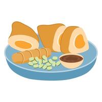 Pempek palembang with cuko sauce vector
