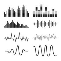 Sound waves glyphs set digital audio waves vector