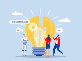 Businessman matching cyborg idea or artificial intelligence technology futuristic, ai, with brain Machine future cooperation illustrator vector