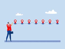 Roadmap journey step planning ,businessman draw on milestone location pin on business roadmap.project milestone or business journey achievement, workflow or process timeline to success vector