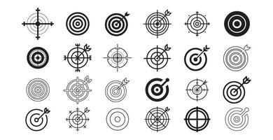 Target icon set. Crosshairs set. Sniper icons. Target and aim icon set, crosshair, bullseye , precision, accuracy, and focus icon for aiming, archery, shooting, or navigation. EPS 10 vector