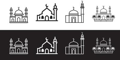 Set of Mosque icon, outline, illustration, isolated on a white background vector