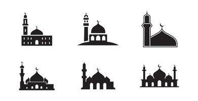 Set of Mosque icon, silhouette, outline, , illustration, isolated on a white background vector
