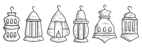 Charming hand-drawn Ramadan lantern illustrations perfect for adding a vintage touch to events, Islamic festival decoration or home decor. vector