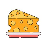 Cheese Wedge, Flat Design. A triangular slice of cheese with holes, great for dairy product advertisements, grocery icons, or culinary illustrations. vector