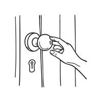 hand gripping a round doorknob and turning it to open the door vector