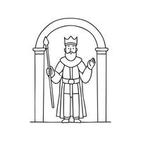 wise king standing at the castle gate, holding a scepter and addressing his people vector