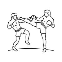 two kickboxers sparring in a ring, exchanging rapid kicks and punches vector