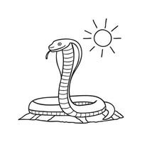 king cobra under the sun, its hood partially raised on a rocky surface vector