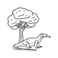 Komodo dragon resting under the shade of a tree with its tongue flicking out vector