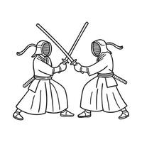 kendo fighters clashing bamboo swords in an intense sparring match vector