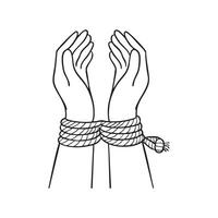 hands tightly bound, the victim of a kidnapping, struggling to break free vector