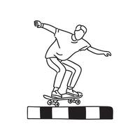 kerb with a skateboarder performing a trick on the edge vector