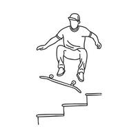 man landing a kickflip mid-air while skating down a set of stairs vector
