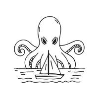 A sailing ship in the ocean is attacked by the massive kraken tentacles vector