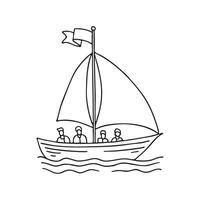 keelboat sailing on a calm lake with a group of people on board vector