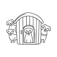 kennel with several happy dogs wagging their tails inside vector