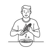 kernel of popcorn popping out of a pan held by a cook vector