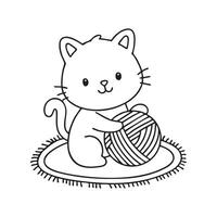 kitten playing with a ball of yarn on a soft rug vector