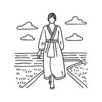 kaftan worn by a woman walking along a breezy beachside path vector