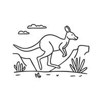 kangaroo hopping through the desert, past rugged cliffs and sparse vegetation vector