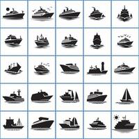 A collection of different types of silhouette ships and boats on a white background vector