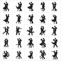 silhouettes of dancing couples in various poses design on a white background vector