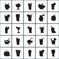 A set of black silhouettes of drinks and food design on a white background vector